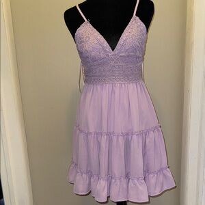 Pink Lily Light Purple Lace Mini Dress